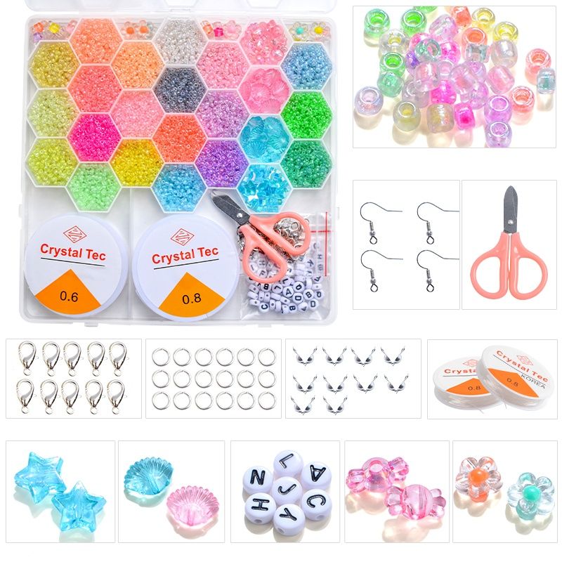 Glow in the Dark Bead Set DIY Kit with Wire and Accessories, Multicolor V1237-ZY-506-0090