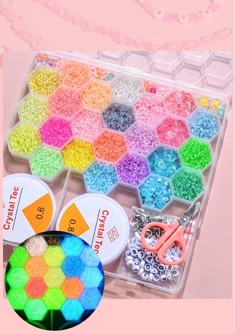 Glow in the Dark Bead Set DIY Kit with Wire and Accessories, Multicolor V1237-ZY-506-0090