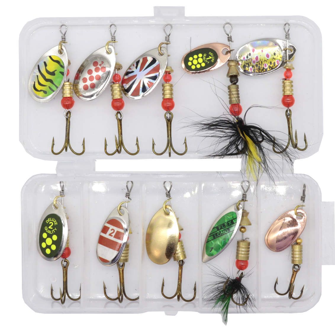 10 pcs MultiColor Fishing Lure Spinners, in Practical Box V1237-ZY-506-0117