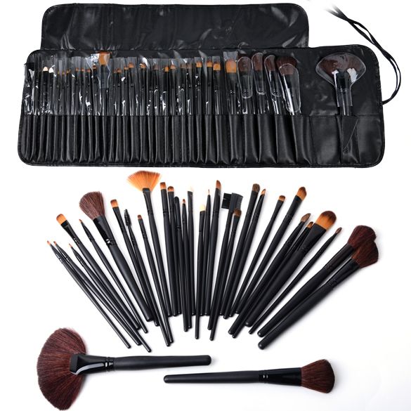 32pcs Professional Makeup Brushes, Genuine Goat Hair, Leather Case, Black V1237-ZY-506-0158