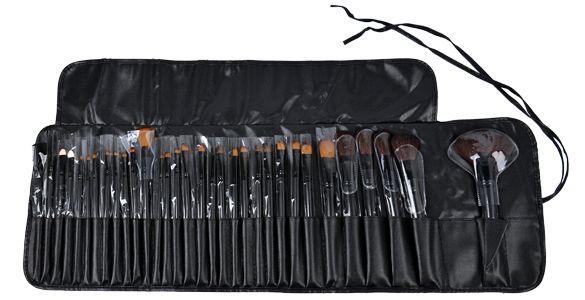 32pcs Professional Makeup Brushes, Genuine Goat Hair, Leather Case, Black V1237-ZY-506-0158