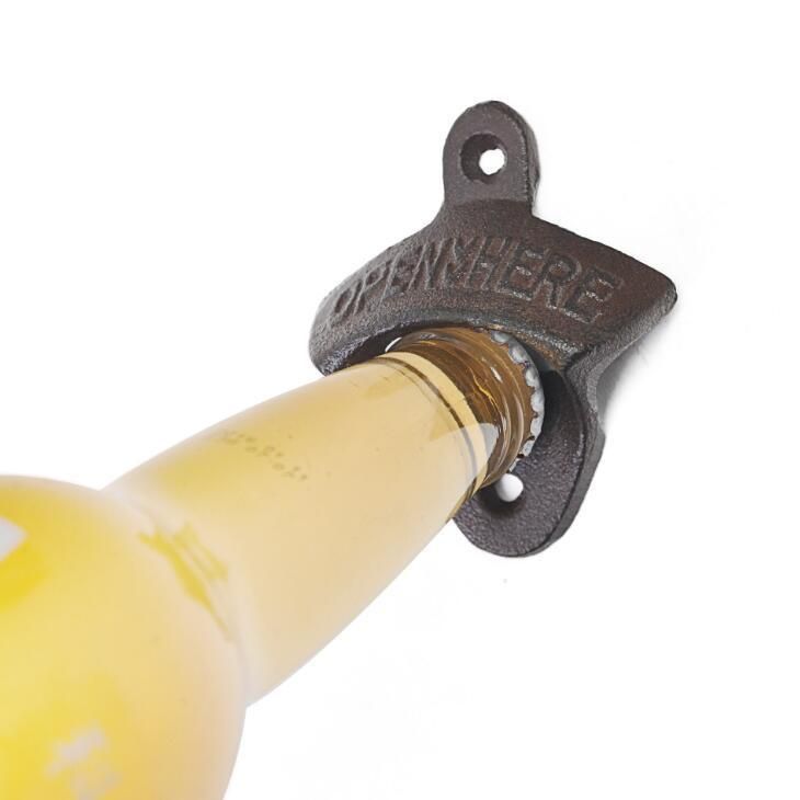 Wall mounted bottle opener, Vintage Open Here design, Black V1237-ZY-506-0171