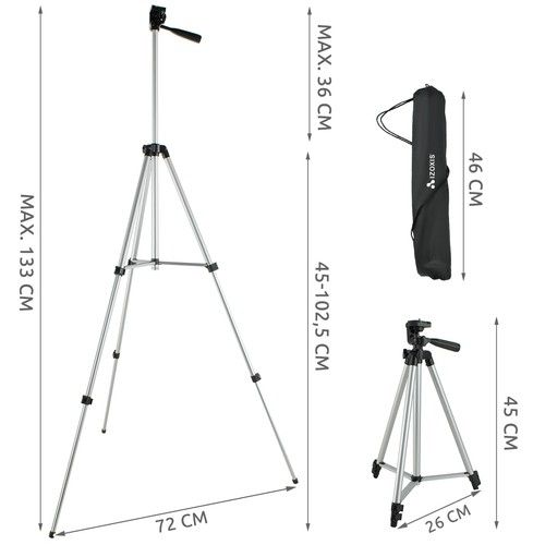 Phone Tripod Black, Mobile Camera Stand & Selfie Stick with Adjustable Height V1237-ZY-506-0180