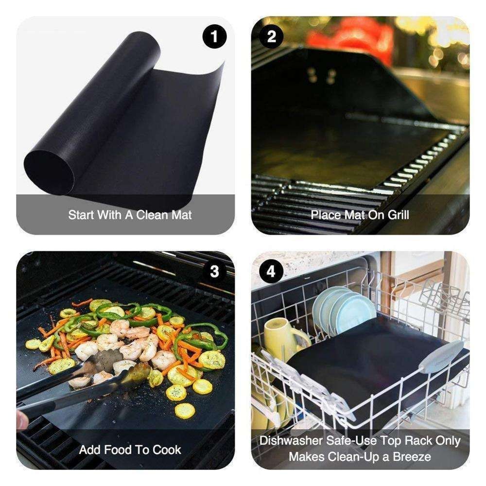 3pcs Non Stick Grill Mat Oven Baking Mat, 40x33cm, Black V1237-ZY-506-0191
