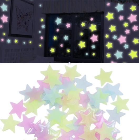 100pcs Luminous Stars for Ceiling and Wall Decorations, MultiColor V1237-ZY-506-0203