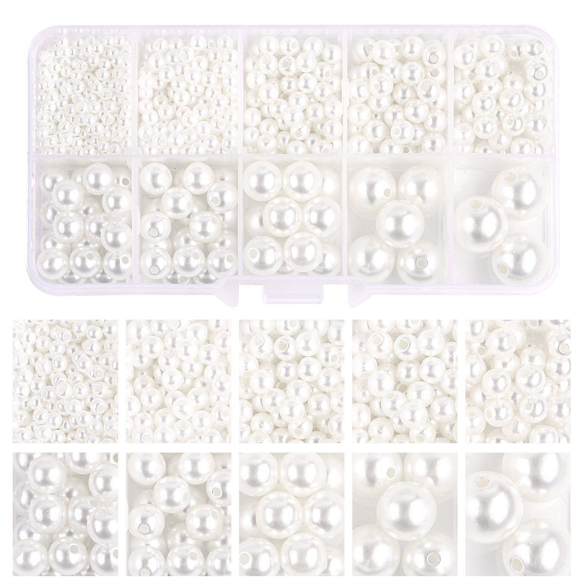 800pcs Acrylic Beads for Jewelry Making, DIY Imitation Pearls White V1237-ZY-506-0237