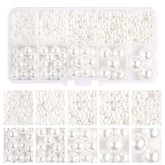 800pcs Acrylic Beads for Jewelry Making, DIY Imitation Pearls White V1237-ZY-506-0237