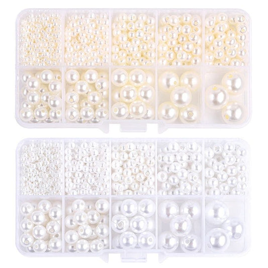 800pcs Acrylic Beads for Jewelry Making, DIY Imitation Pearls White V1237-ZY-506-0237