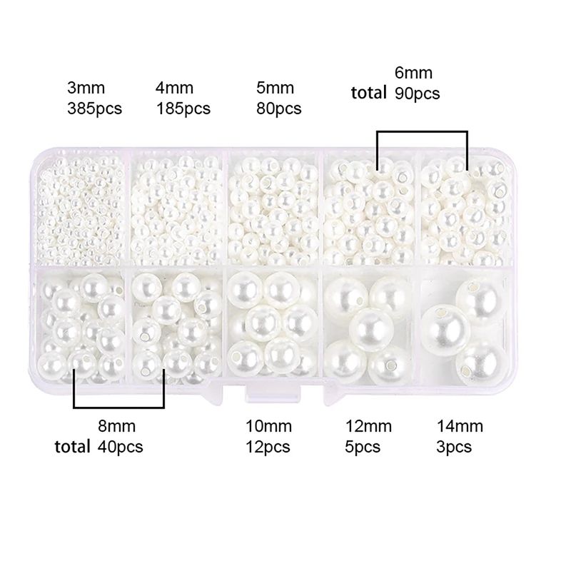 800pcs Acrylic Beads for Jewelry Making, DIY Imitation Pearls White V1237-ZY-506-0237