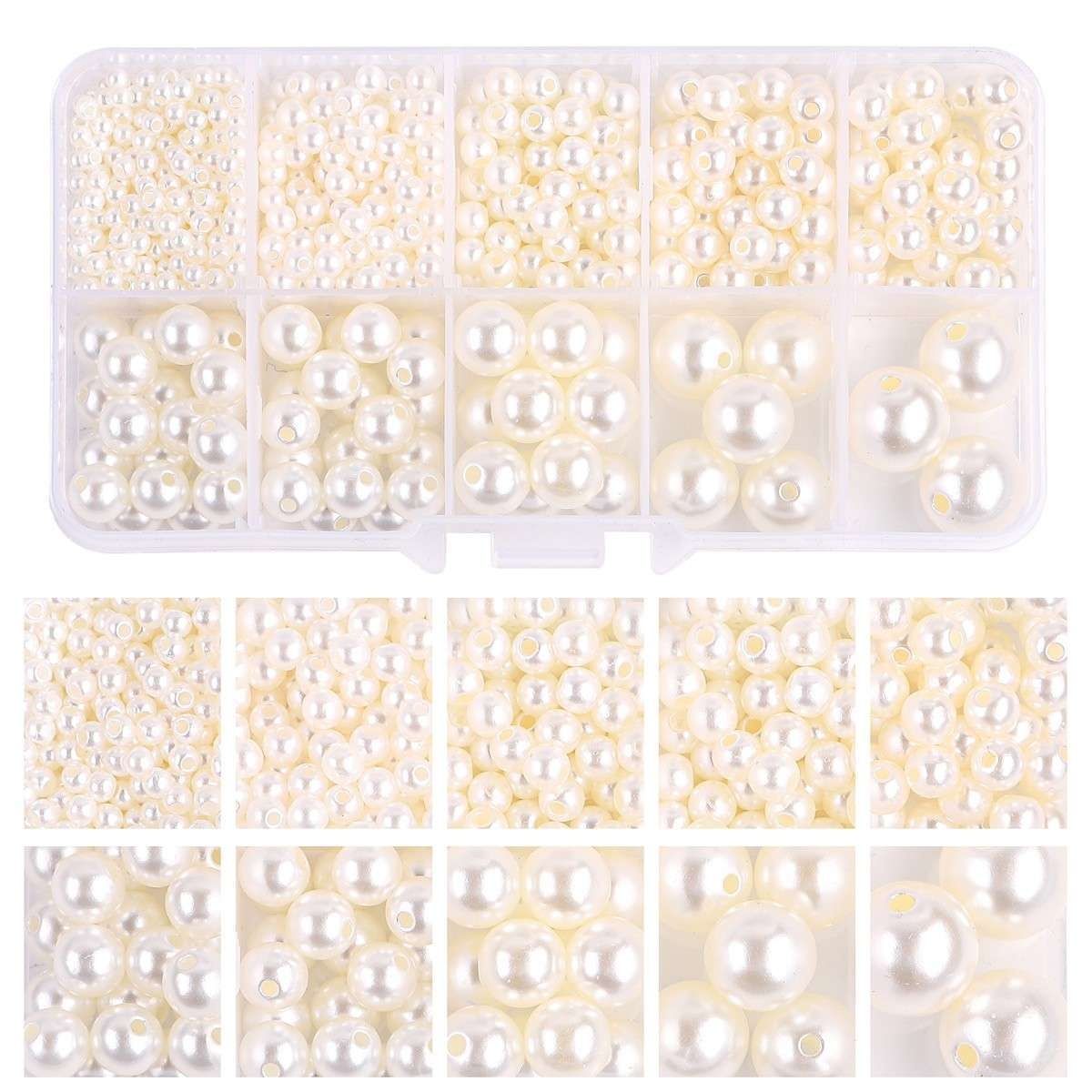 800pcs Acrylic Beads for Jewelry Making, DIY Imitation Pearls, Cream V1237-ZY-506-0238