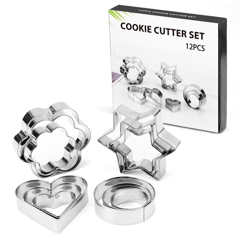 12pcs Baking Molds Cookie Cutters Gingerbread Molds, Silver V1237-ZY-506-0239