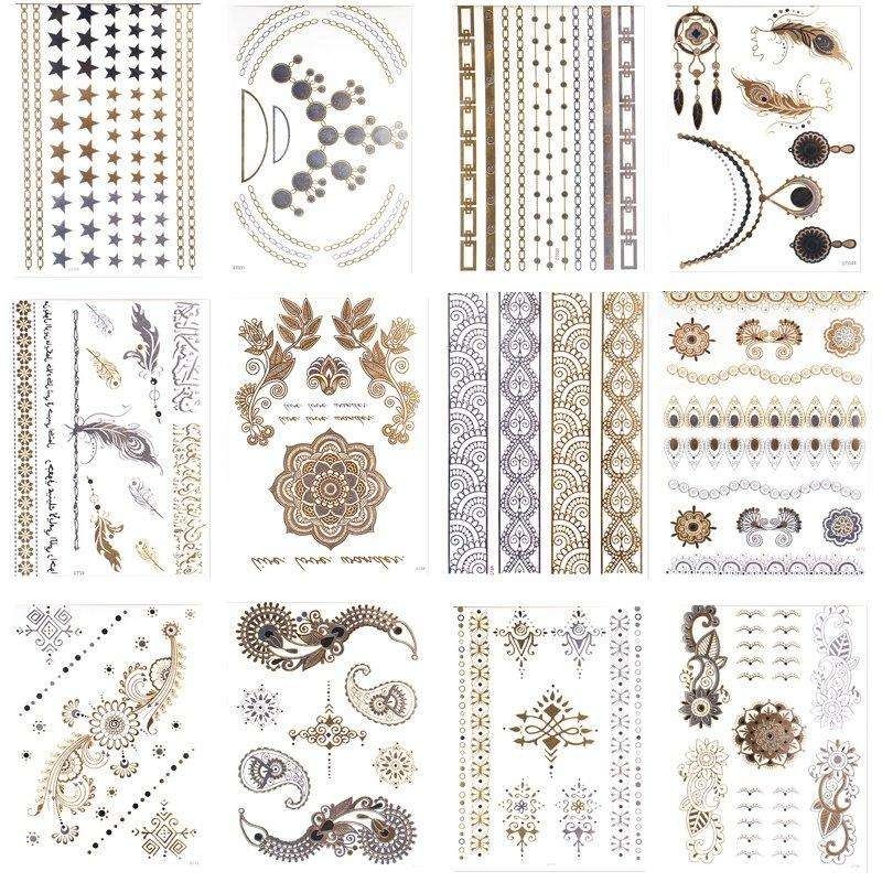 3pcs Metallic Tattoo Gold Silver Multicolor Flash Tattoo V1237-ZY-506-0271