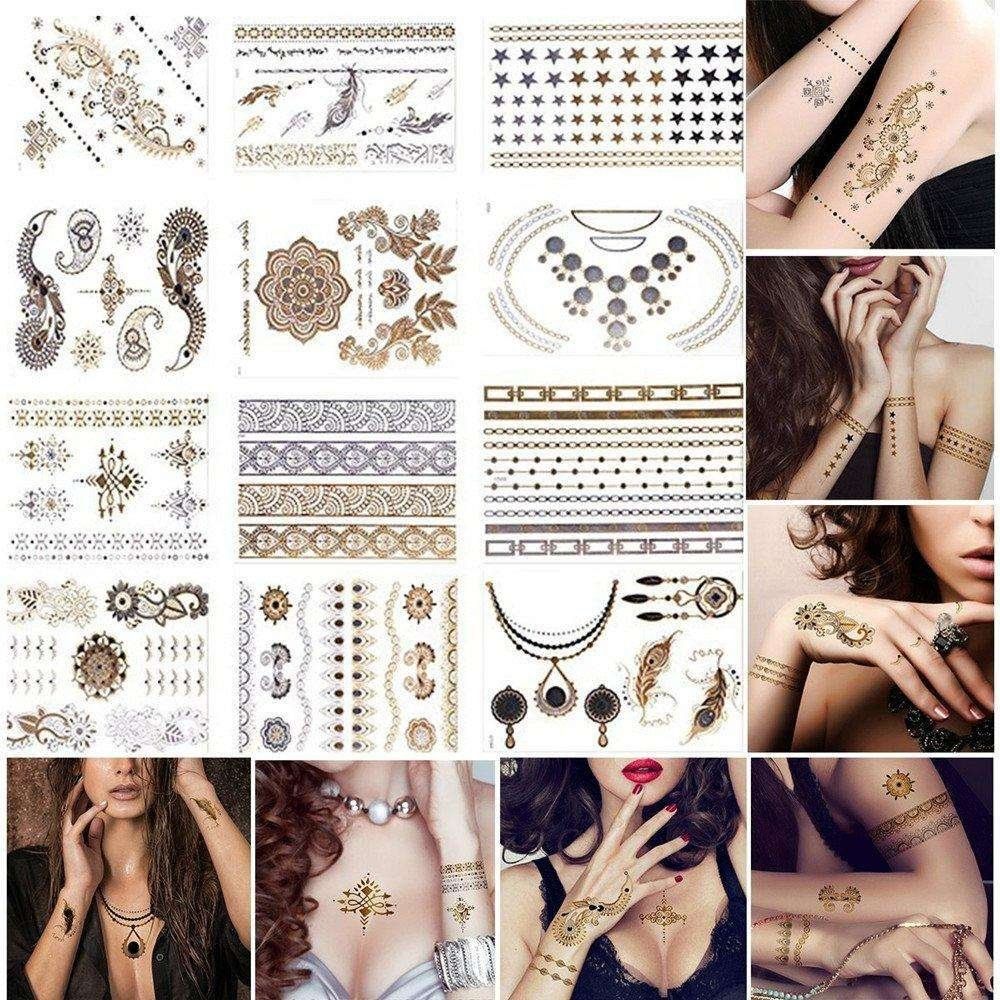3pcs Metallic Tattoo Gold Silver Multicolor Flash Tattoo V1237-ZY-506-0271