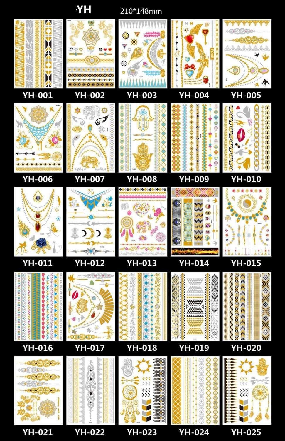 3pcs Metallic Tattoo Gold Silver Multicolor Flash Tattoo V1237-ZY-506-0271