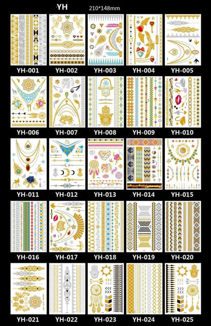 3pcs Metallic Tattoo Gold Silver Multicolor Flash Tattoo V1237-ZY-506-0271