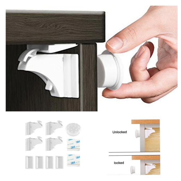 4pcs Child Lock Magnetic Drawer Lock, White V1237-ZY-506-0292
