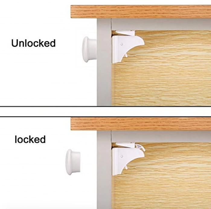 4pcs Child Lock Magnetic Drawer Lock, White V1237-ZY-506-0292