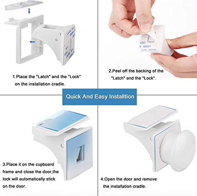 4pcs Child Lock Magnetic Drawer Lock, White V1237-ZY-506-0292