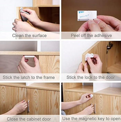 4pcs Child Lock Magnetic Drawer Lock, White V1237-ZY-506-0292