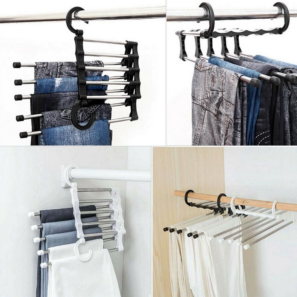 5 Clothes Hangers for Pants with Connection Hook, Black V1237-ZY-506-0296