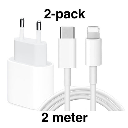 2pcs Fast Charger with USB-C to Lightning Adapter 20W, 2m Cable White V1237-ZY-506-0312