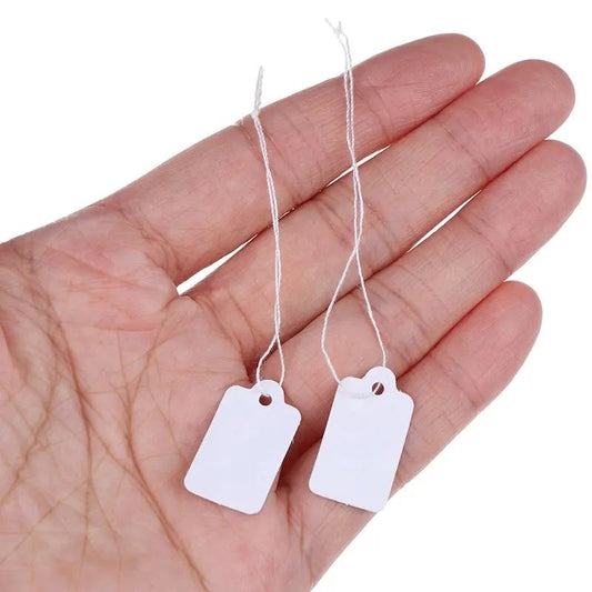 100-Pack White Paper Labels with String, 2.4 x 1.4 cm - Price Tags for All Needs V1237-ZY-506-0318