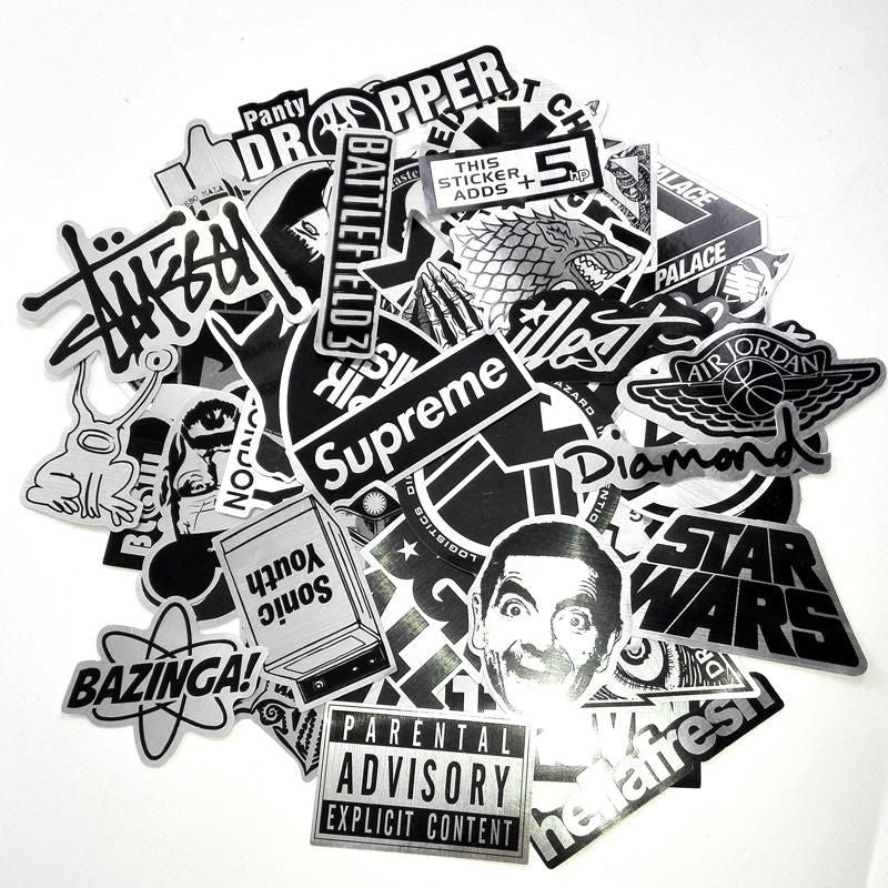 50pcs Waterproof Metal Stickers for Laptop Skate Fashion Graffiti, MultiColor V1237-ZY-506-0324