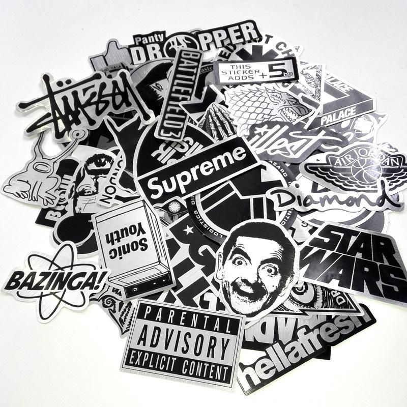 50pcs Waterproof Metal Stickers for Laptop Skate Fashion Graffiti, MultiColor V1237-ZY-506-0324