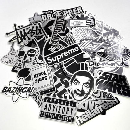 50pcs Waterproof Metal Stickers for Laptop Skate Fashion Graffiti, MultiColor V1237-ZY-506-0324