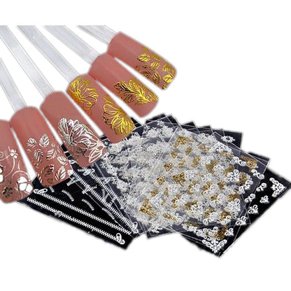 6 Sheets Silver Gold Nail Stickers, 12x4 cm V1237-ZY-506-0337