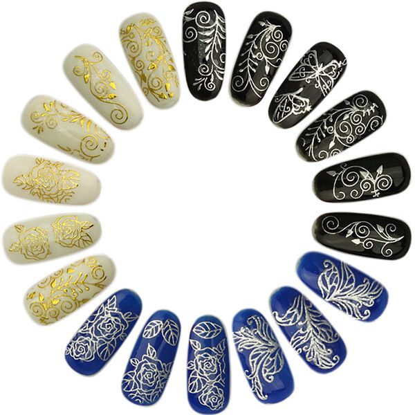 6 Sheets Silver Gold Nail Stickers, 12x4 cm V1237-ZY-506-0337