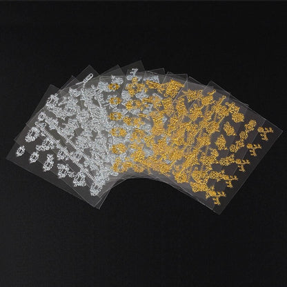 6 Sheets Silver Gold Nail Stickers, 12x4 cm V1237-ZY-506-0337
