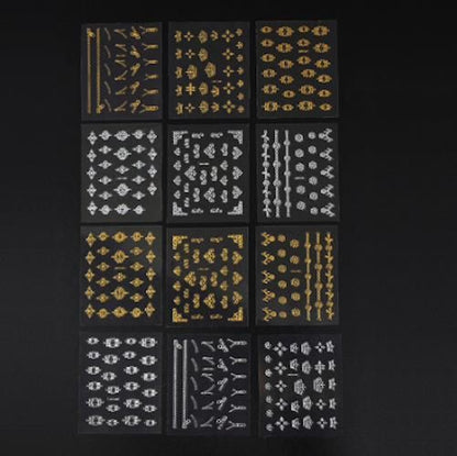 6 Sheets Silver Gold Nail Stickers, 12x4 cm V1237-ZY-506-0337
