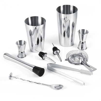 10-piece stainless steel cocktail set with 700ml shaker, bar accessories, silver V1237-ZY-506-0342