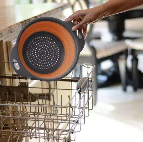 Collapsible Silicone Colander, Space Saving Kitchen Strainer, MultiColor, Practical for Dishwashing & Cooking V1237-ZY-506-0347