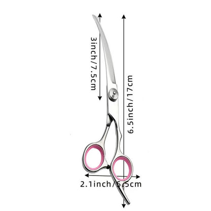 Curved Dog Scissors 19cm, Silver, Rounded Tip Pet Grooming Shears V1237-ZY-506-0349