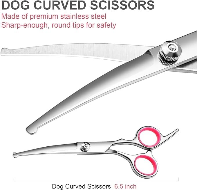 Curved Dog Scissors 19cm, Silver, Rounded Tip Pet Grooming Shears V1237-ZY-506-0349