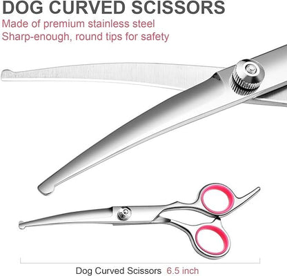 Curved Dog Scissors 19cm, Silver, Rounded Tip Pet Grooming Shears V1237-ZY-506-0349