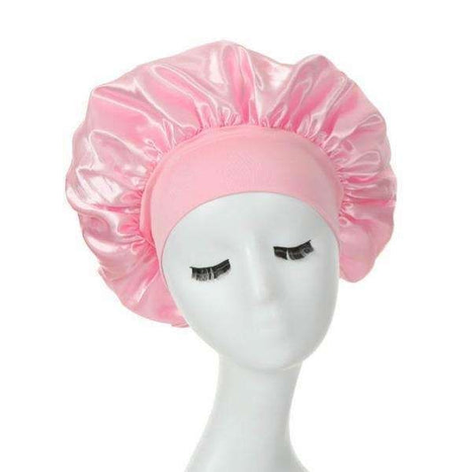 Pink satin sleep cap, bonnet for hair protection V1237-ZY-506-0378