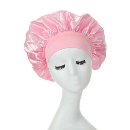 Pink satin sleep cap, bonnet for hair protection V1237-ZY-506-0378