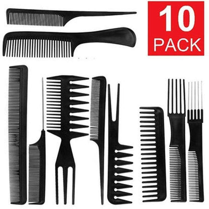 10pcs Professional Comb Set with Different Shapes, Black V1237-ZY-506-0412