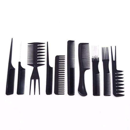 10pcs Professional Comb Set with Different Shapes, Black V1237-ZY-506-0412
