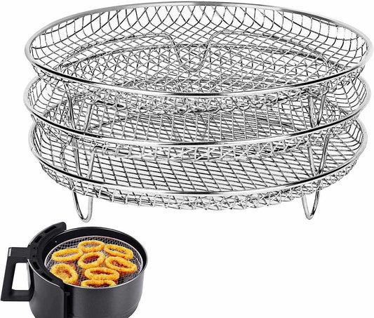 3pcs Air Fryer Basket Rack Stainless Steel Compartment, silver V1237-ZY-506-0414