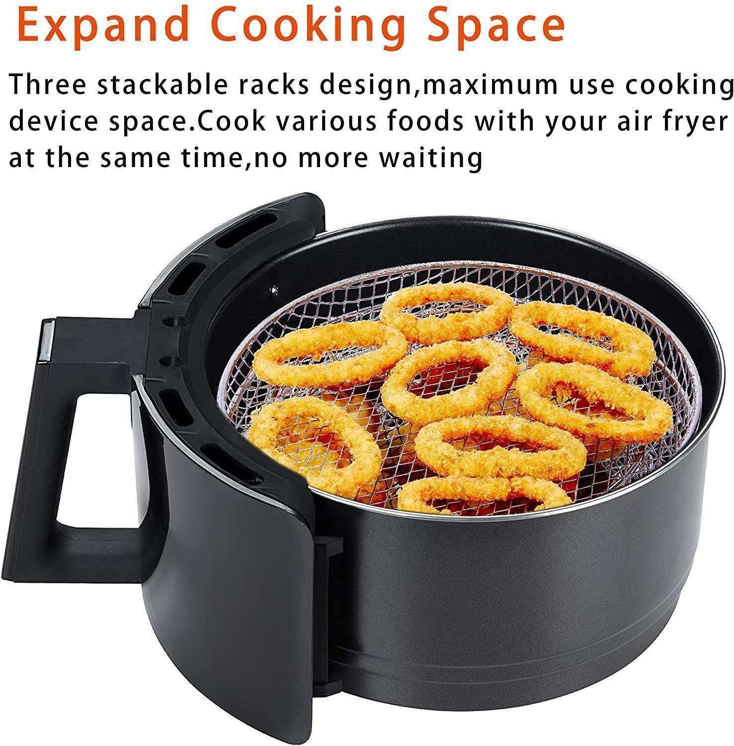 3pcs Air Fryer Basket Rack Stainless Steel Compartment, silver V1237-ZY-506-0414
