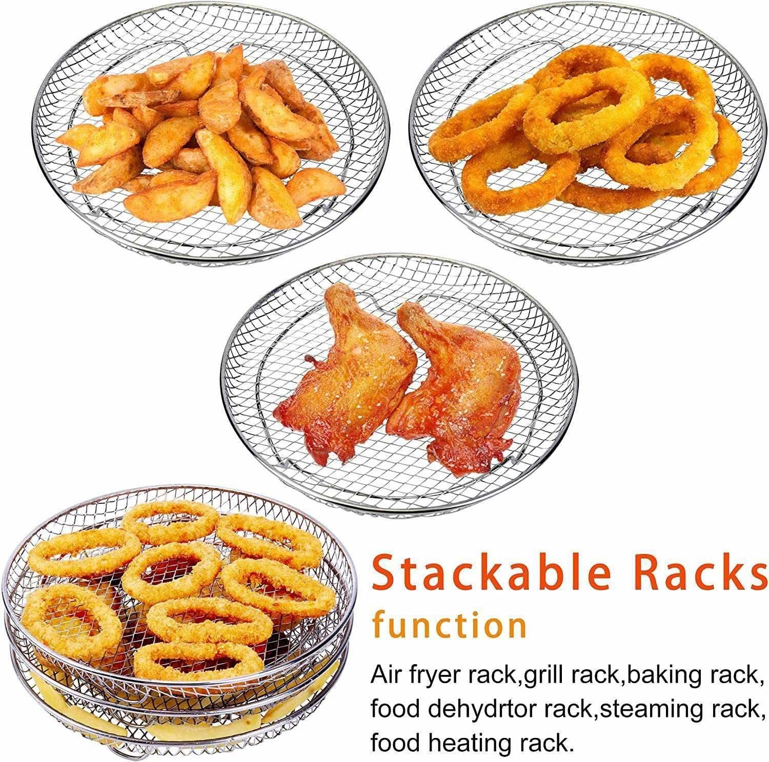 3pcs Air Fryer Basket Rack Stainless Steel Compartment, silver V1237-ZY-506-0414