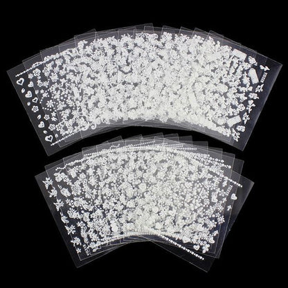 White nail decorations flowers stickers, 10 sheets V1237-ZY-506-0417