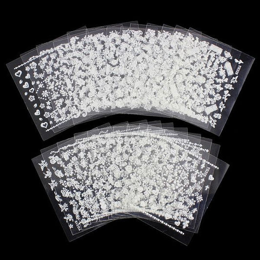 White nail decorations flowers stickers, 10 sheets V1237-ZY-506-0417
