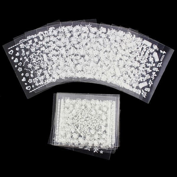 White nail decorations flowers stickers, 10 sheets V1237-ZY-506-0417