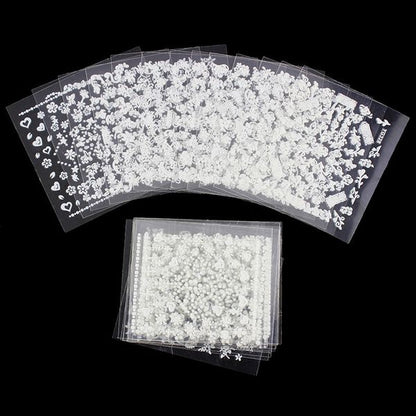 White nail decorations flowers stickers, 10 sheets V1237-ZY-506-0417