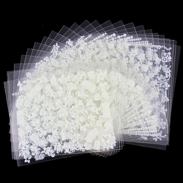 White nail decorations flowers stickers, 10 sheets V1237-ZY-506-0417